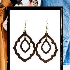 Wooden, brown, diamond-shaped earrings